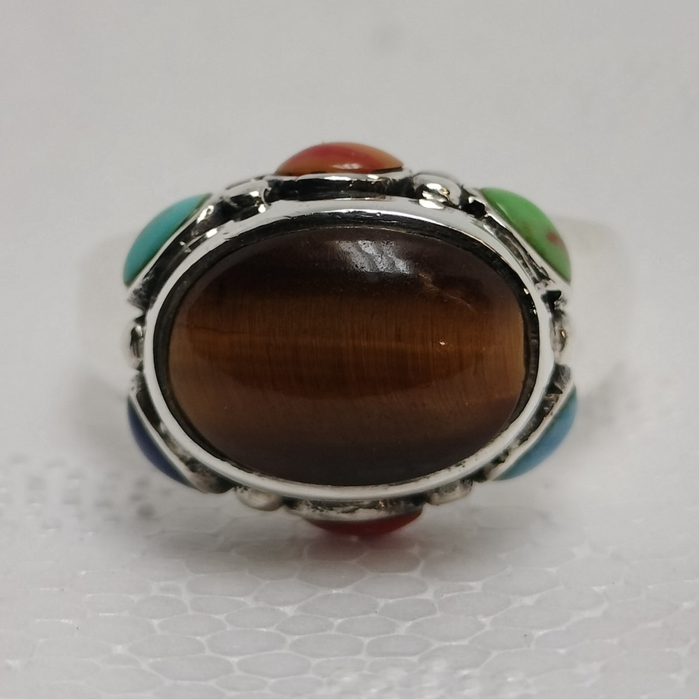 Sterling Silver Tiger’s Eye Multi Stone Ring Size 6.75